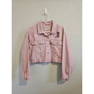 Stoosh Vintage Denim Pink Cropped Western Jacket Rhinestone Barbie Howdy Boot S